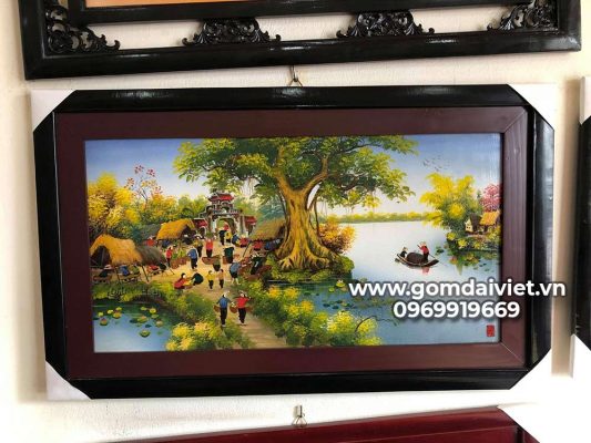 Tranh treo phòng ngủ vợ chồng cảnh làng quê