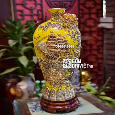Mai bình tích lộc thuận buồm xuôi gió vẽ vàng màu trắng