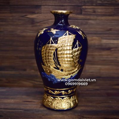 Mai bình tích lộc thuận buồm xuôi gió dát vàng men thúy lam