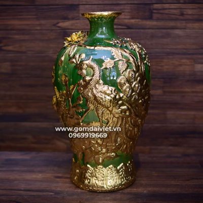 Mai bình tích lộc công danh phú quý dát vàng men ngọc lục