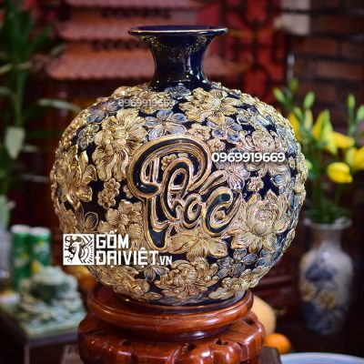 Bình hút tài lộc Phúc Lộc thọ vẽ vàng quà tặng sếp nữ