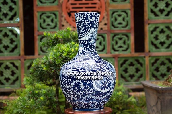 Bình tỏi gốm phong thủy men lam Bát Tràng quà tặng sếp nữ