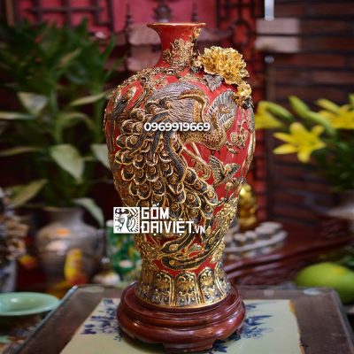 Mai bình tích lộc chim công vẽ vàng chọn làm quà biếu sếp nam
