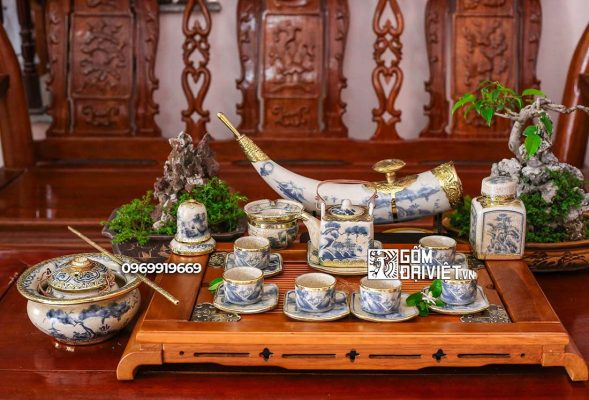 Bộ ấm chén men rạn bọc đồng quà biếu sếp nam