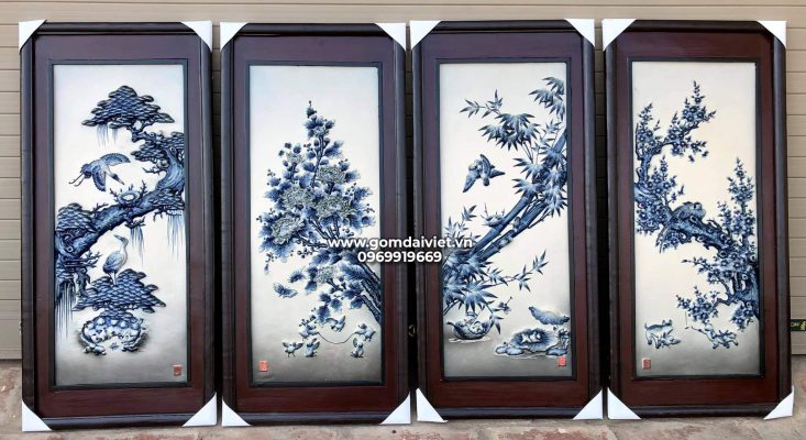 Tranh tứ quý Bát Tràng quà tết biếu sếp