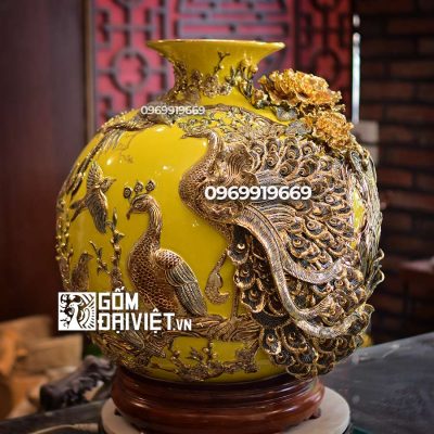 Bình hút tài lộc công danh phú quý vẽ vàng màu vàng quà tết biếu sếp