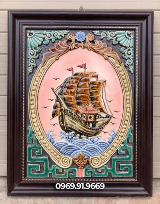 Tranh gốm bát tràng thuận buồm xuôi gió quà tặng sếp về hưu