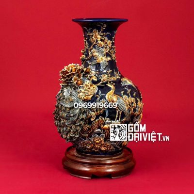 Bình gốm phong thủy tỏi công đào quà tặng sếp về hưu