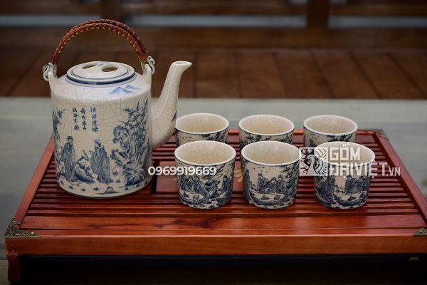 Ấm chén men rạn cổ Bát Tràng quà tặng sếp về hưu