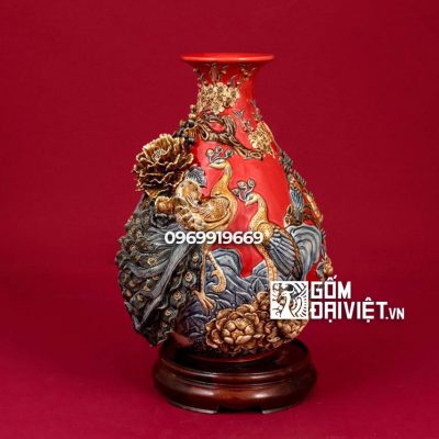 Bình gốm phong thủy tỳ bà chim công quà tặng sếp về hưu