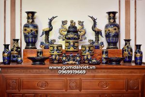 Bộ đồ thờ Bát Tràng đầy đủ men Thúy Lam cao cấp
