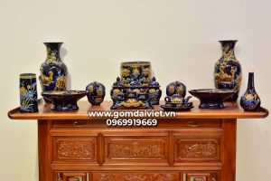 Bộ đồ thờ cúng thổ công Bát Tràng men Thúy Lam cao cấp