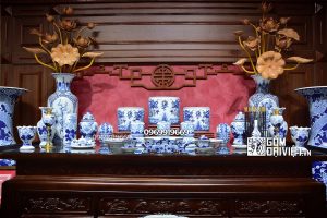 Bộ đồ thờ gia tiên men rong đốt khử cao cấp Bát Tràng