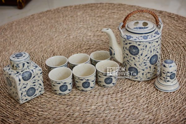 Bộ ấm tích Bát Tràng hoa dây men rạn quà tặng sinh nhật sếp nữ