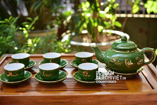 Bộ ấm chén Phúc Lộc Thọ vẽ vàng quà tặng sinh nhật sếp nữ