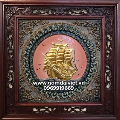 Tranh gốm thuận buồm xuôi gió dát vàng quà tặng sinh nhật sếp nữ