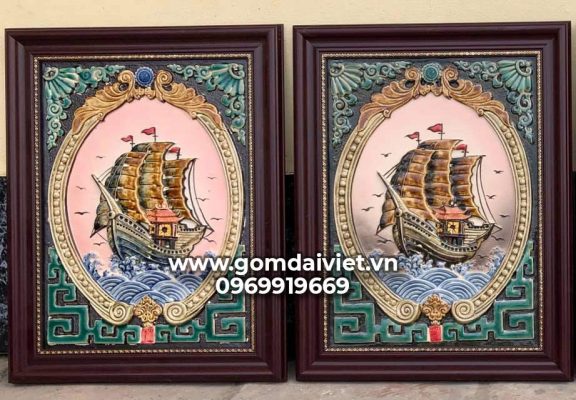 Tranh gốm Bát Tràng thuận buồm xuôi gió quà tặng tết cho sếp