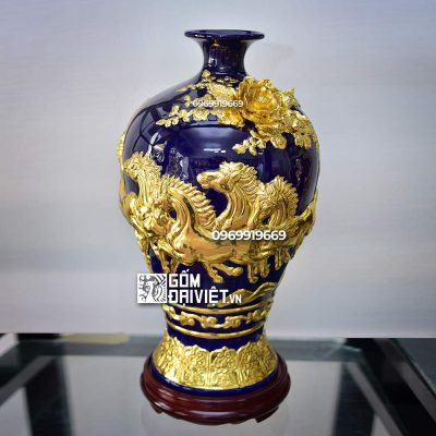 Mai bình tích lộc mã đáo thành công màu xanh đen dát vàng quà tặng tết cho sếp