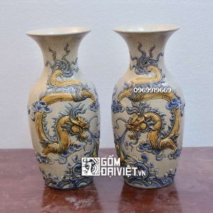 Lọ lộc bình cắm hoa men rạn cổ đắp nổi Rồng S2 53cm
