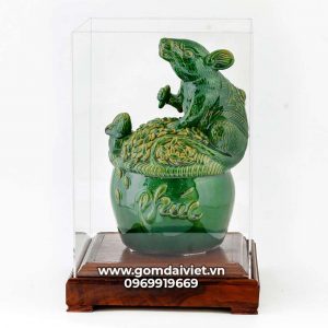 Tượng linh vật Chuột Sa Chĩnh Gạo Canh Tý men xanh ngọc lục bảo 24cm