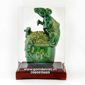 Tượng linh vật Chuột Sa Chĩnh Gạo Canh Tý men xanh ngọc lục bảo 30cm