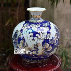 Bình hút tài lộc nhị cảnh vẽ sơn thủy vẽ vàng men lam 35cm