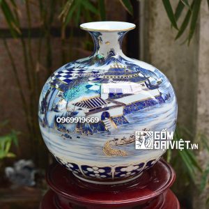 Bình hút tài lộc Sơn Thủy Lâu Đài - Vẽ vàng 24K Bát Tràng - 35cm