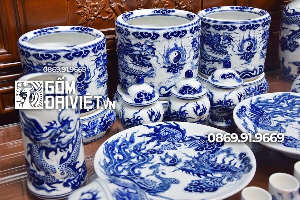 Bộ đồ thờ Bát Tràng cơ bản - Men Trắng Lam