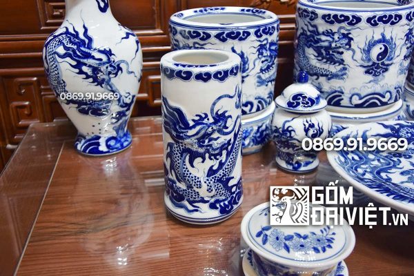 Bộ đồ thờ gốm sứ Bát Tràng đắp nổi