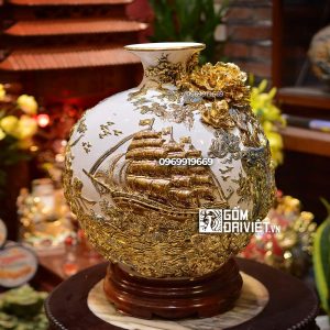 Bình hút lộc - màu trắng mệnh kim - thuận buồm xuôi gió - 40cm vẽ vàng