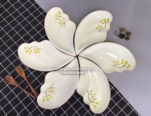 Set bộ bát đĩa Cánh tiên vẽ hoa sen vàng cao cấp S2