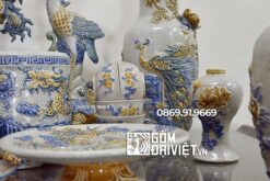 Bộ đồ thờ bằng Gốm Men Rạn Cổ Đắp Nổi Bát Tràng Số 12