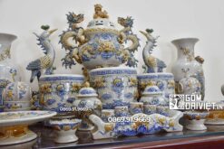 Bộ đồ thờ bằng Gốm Men Rạn Cổ Đắp Nổi Bát Tràng Số 12