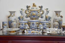 Bộ đồ thờ bằng Gốm Men Rạn Cổ Đắp Nổi Bát Tràng Số 12