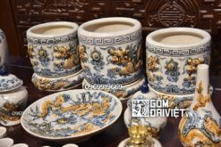 Bộ đồ thờ Bát Tràng Cao Cấp Men Rạn Đắp Rồng