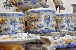 Bộ đồ thờ cúng bằng sứ đắp nổi men rạn Bát Tràng