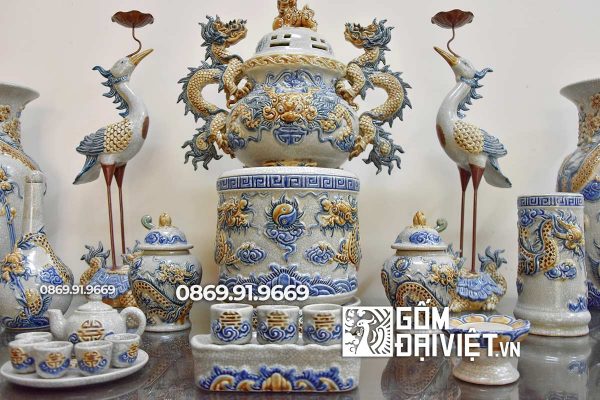 Bộ đồ thờ cúng Men Rạn đắp nổi 3D 1m2