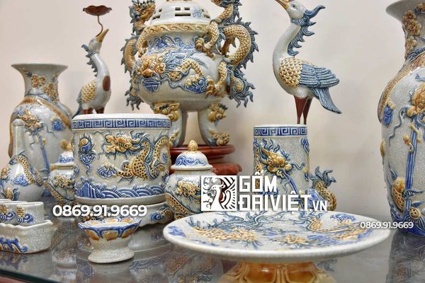 Bộ đồ thờ cúng Men Rạn đắp nổi 3D 1m2