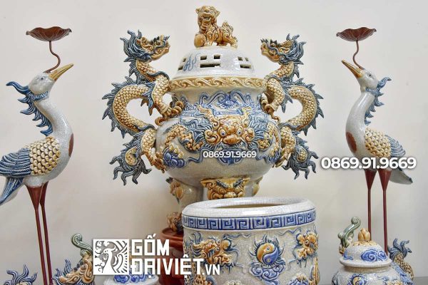 Bộ đồ thờ cúng Men Rạn đắp nổi 3D 1m2