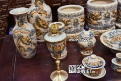 Bộ đồ thờ gia tiên men rạn đắp nổi cao cấp