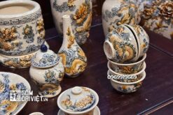 Bộ đồ thờ gia tiên men rạn đắp nổi cao cấp