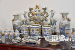 Bộ đồ thờ gia tiên men rạn nổi Bát Tràng 1m75