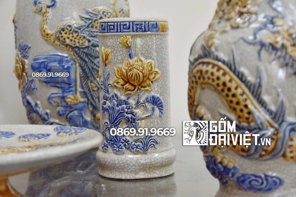 Bộ đồ thờ gia tiên men rạn nổi Bát Tràng 1m75