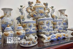 Bộ đồ thờ gia tiên men rạn nổi Bát Tràng 1m75