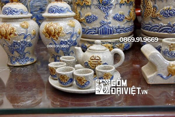 Bộ đồ thờ gia tiên men rạn nổi Bát Tràng 1m75