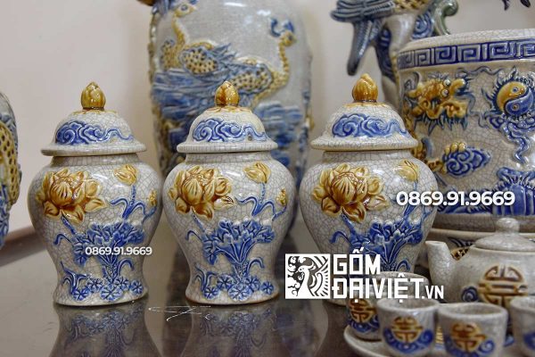 Bộ đồ thờ gia tiên men rạn nổi Bát Tràng 1m75