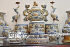 Bộ đồ thờ gốm sứ Bát Tràng giá rẻ Men Rạn Nổi