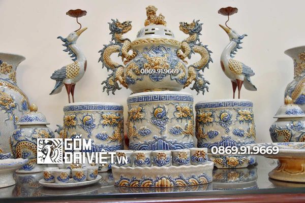 Bộ đồ thờ gốm sứ Bát Tràng giá rẻ Men Rạn Nổi