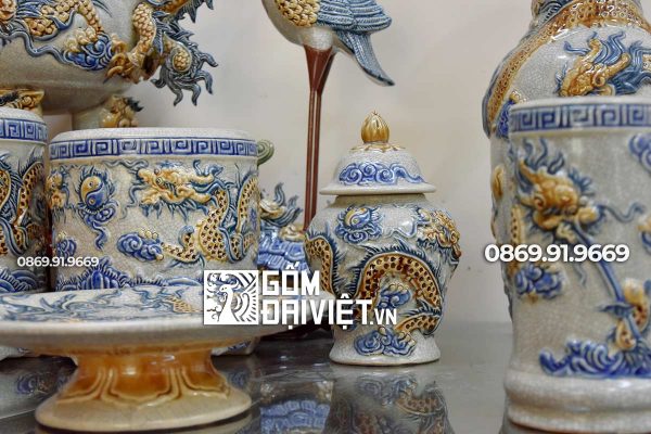Bộ đồ thờ gốm sứ Bát Tràng giá rẻ Men Rạn Nổi