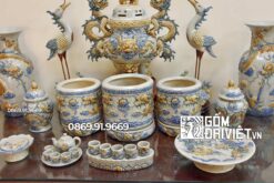 Bộ đồ thờ gốm sứ Bát Tràng giá rẻ Men Rạn Nổi